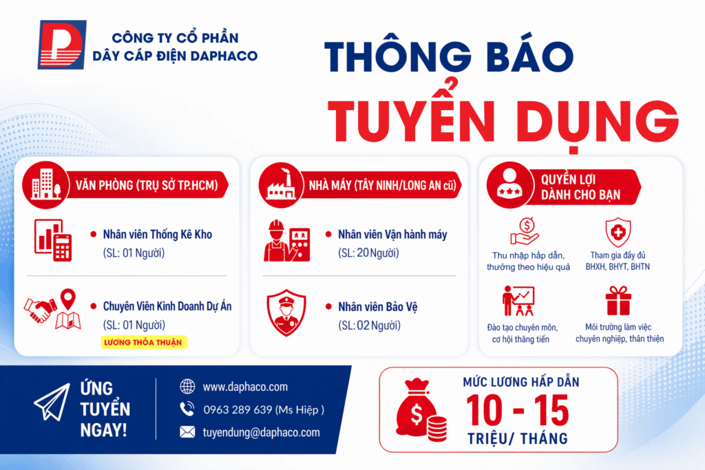 THÔNG BÁO TUYỂN DỤNG (TRỤ SỞ & NHÀ MÁY) – THÁNG 05/2026